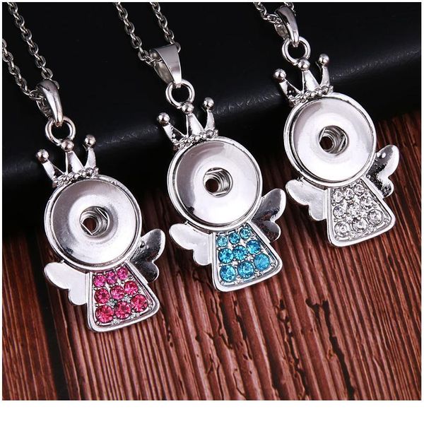 

2019 new multi style 18mm metal fashion angel snap button necklace with long chain necklaces&pendant women girls diy bbyqbv, Silver