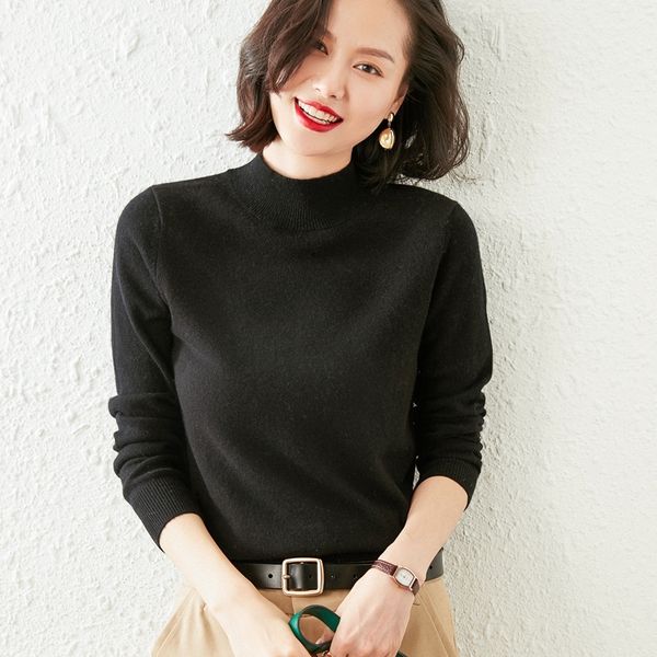 

2021 higher degree woman 100% cashmere knit jumpers new high-and-medium oneck soft female sweater xk3r, White;black