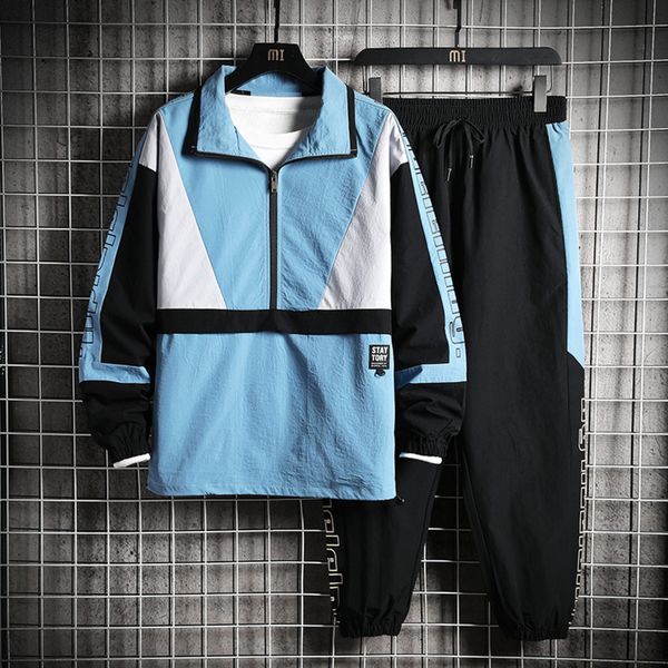 

singleroad men's sportswear tracksuit men patchwork hip hop streetwear jacket sweatpants jackets joggers pants sets sport suits y1209, Gray