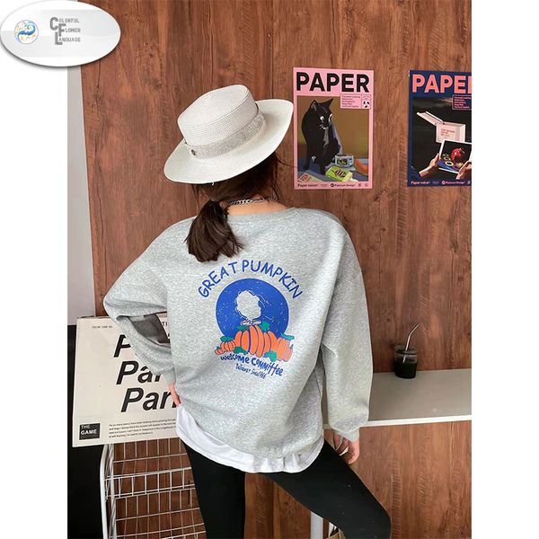 

women's sweatshirts spring autumn winter sweater women's new loose mid-length harajuku bf style letter print hoodless jacket top, Black