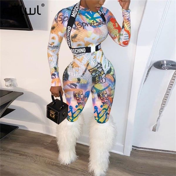 

letter print turtleneck bodycon jumpsuit women overalls 2019 autumn winter long sleeve rompers womens jumpsuit female, Black;white