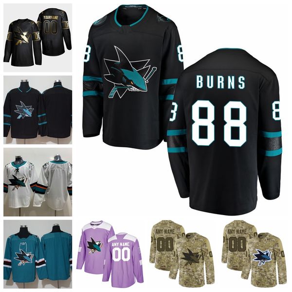 

2021 customize #88 brent burns san jose sharks jerseys golden edition camo veterans day fights cancer custom stitched hockey jerseys, Black;red