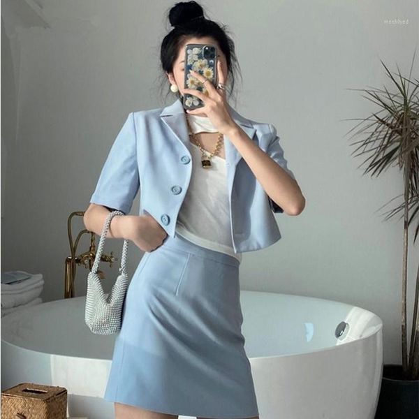 

women suits summer short sleeve blazer with skirts two pieces office lady formal work clothes women slim suits female set1, White;black