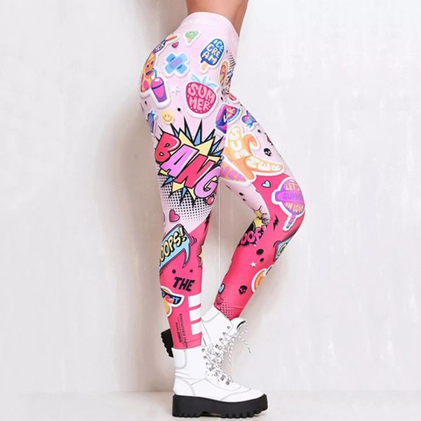 2020 Nova Moda Mulheres Legging Cartoon Comic Beleza Impressão Calças Macias Leggins Moda Slim Cintura Alta Cintura Confortável Lj201006