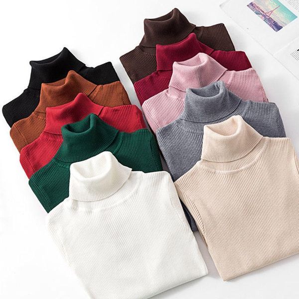 

women's sweaters 2021 autumn winter knitted sweater pullovers turtleneck for women long sleeve white black soft female jumper clothing1