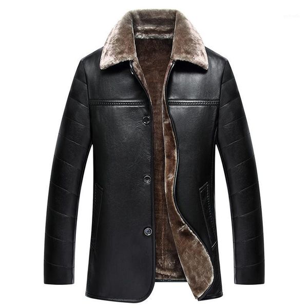 

2020 new casual veste en cuir medium long velet lining giubbotti pelle uomo1, Black