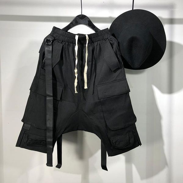 

owen seak men casual short harem gothic high street hip hop men's cross sweatpants summer streetwear pant men loose black short1, White;black