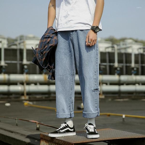 

harem jeans 2019 mens streetwear hiphop denim wide leg pants loose colleague students men's jeans pants1, Blue