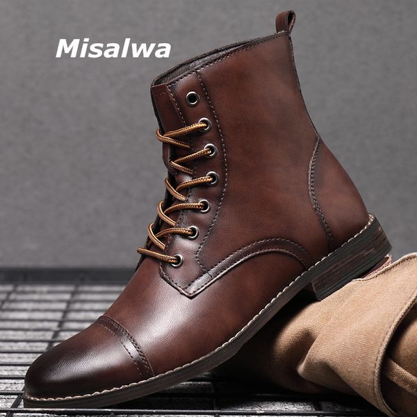 

misalwa high top men monatycycle boots pu кожаные начало военные мужские мужские сапоги направленные британские зимние / весна формальные сн, Black