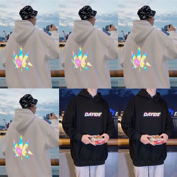 

ya575 hooded sweater couple loose versatile couple reflective clothes sweaterhoodie r hooded sweater men's loose trendy sweaterins men, Black