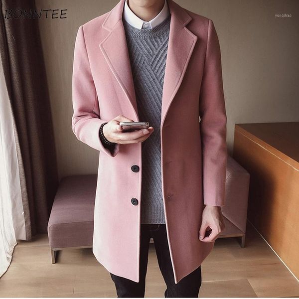 

wool men turn-down collar slim korean style large size all-match single breasted leisure soft blends mens coats1, Black