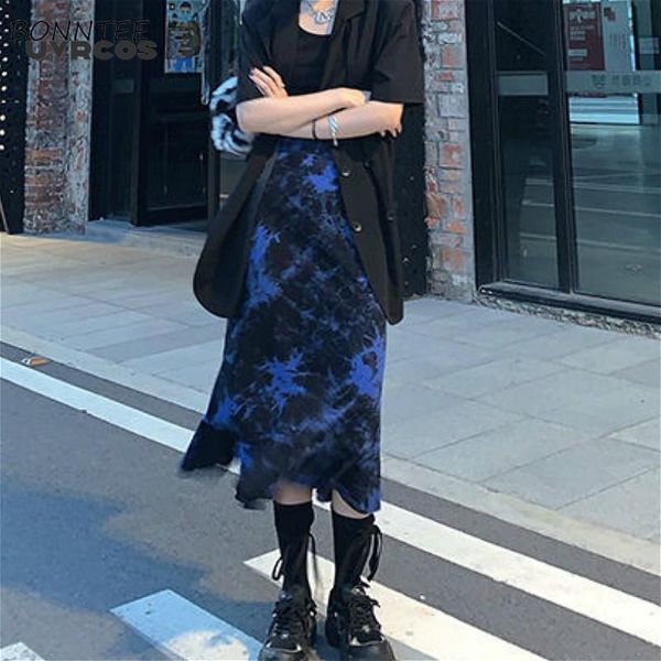 

uvrcos skirts women vintage stylish ruffles design chic empire ladies streetwear harajuku all-match popular mid-calf faldas, Black