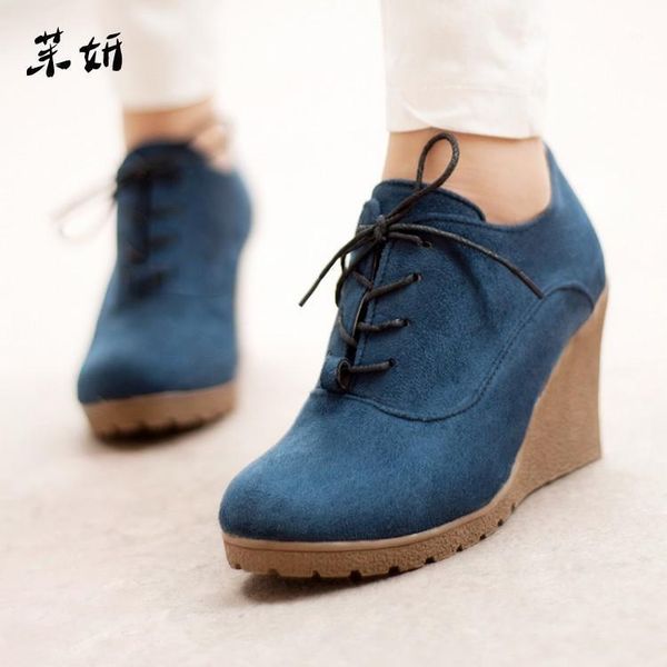 

boots autumn women ankle round toe lacing casual shoes high heel female fashion plus size wedges 2021 1, Black