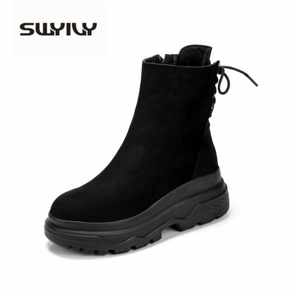 

swyivy ankle boots women winter black boots woman casual shoes plush platform snow boots women martin shoes female sneakers 201031
