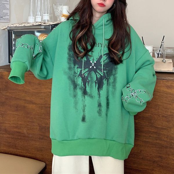 

korean version pullover hooded butterfly letter printing street fashion loose autumn and winter the new coat y1114, Black