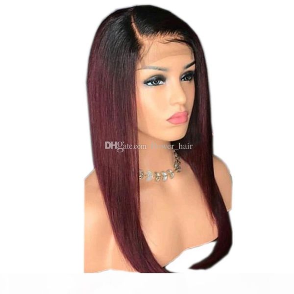 

ombre color t1b 99j blonde lace front human hair wigs dark roots brazilian virgin hair silky straight full lace wigs pre plucked, Black;brown