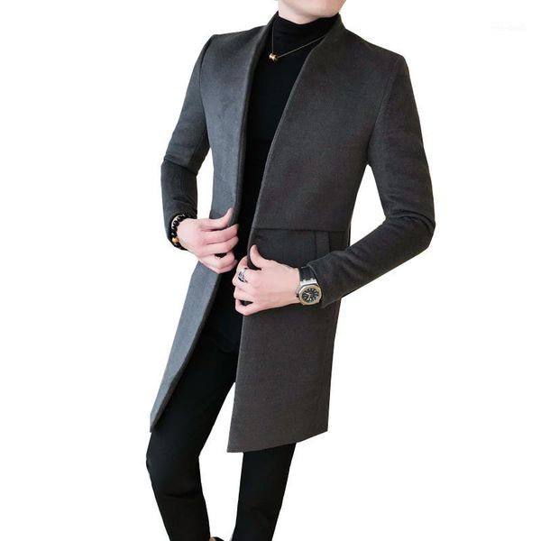 

new fashion men long-sleeved collar woolen coat black dark gray slim elegant mens business banquet casual dress jackets1