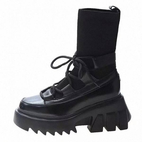 

autumn winter black short boots new women's shoes 2020 ins platform boots for women chunky heels stretch fabric thigh high #6w6k