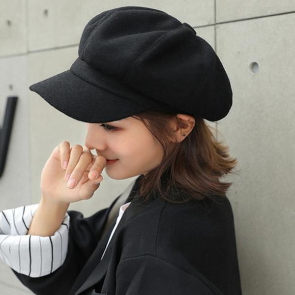 

parent-child adjustable winter beret for women solid plain octagonal newsboy cap ladies casual wool hat girls painter cap bbytco, Black;white