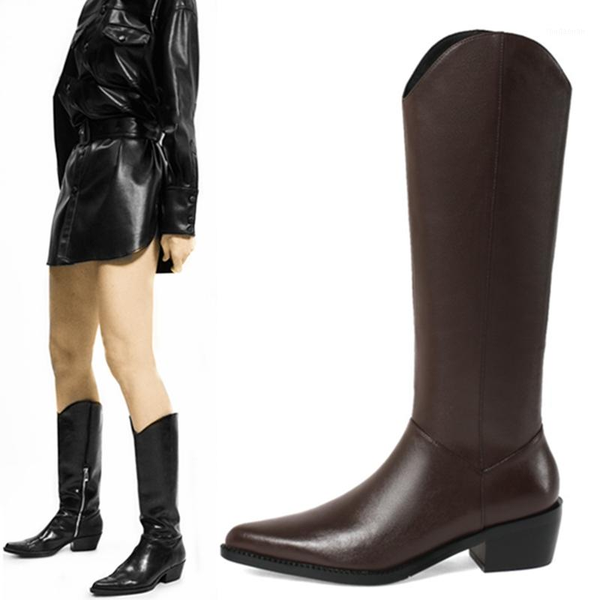 

boots leather pointed toe woman western high low chunky heel knight barrel cowboy real pos1, Black