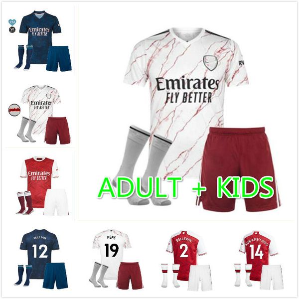 

kids kit 20 21 arsen pepe soccer jersey 2020 2021 nicolas ceballos henry guendouzi tierney football boy kits shirt, Black;yellow
