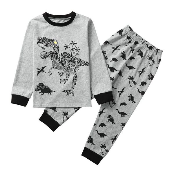 

дети baby boy pajama наборы 0-6y мультфильм динозавр печать с длинным рукавом + длинные брюки мягкого хлопка 2pcs set, White