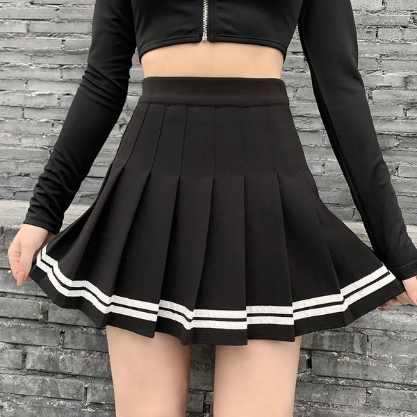 

women's skirt high waist pleated skirts kawaii harajuku skirts women girls a-line preppy style school uniform woman clothing y1214, Black