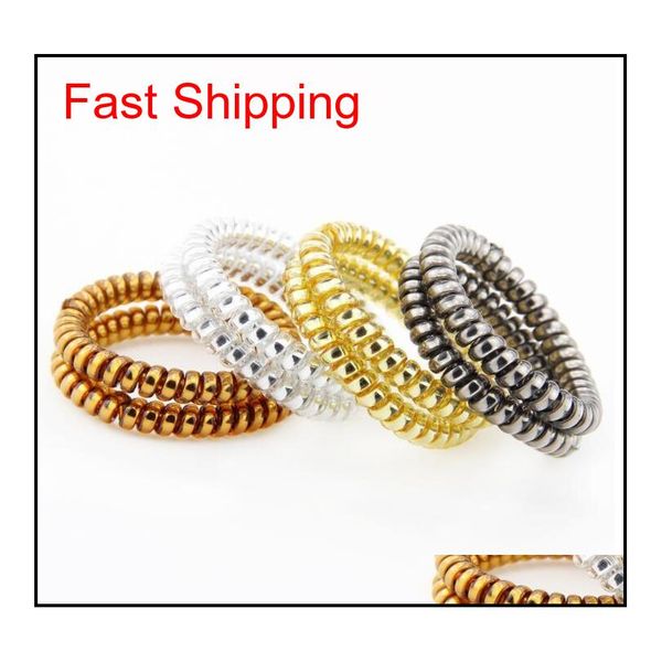 

multicolor metallic elastic spiral shape ponytail hair ties plastic spring gum hairband rubb qylaoz bde_home, Silver