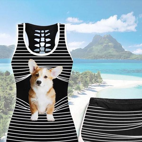 

funny 3d animal printed women set sleeveless vest and shorts 2 pcs outfits summer casual halloween tank jy4, Gray