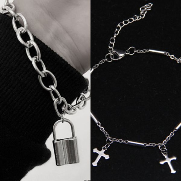 

the land of confinement red earth cool hip hop dark wind couple tramp chain bracelet cross bracelet l50gb, Golden;silver