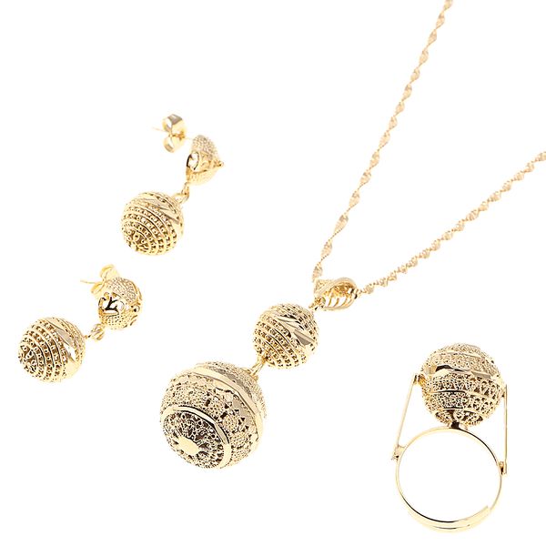 

african round beads necklace earrings pendant ring for women jewelry set, Black