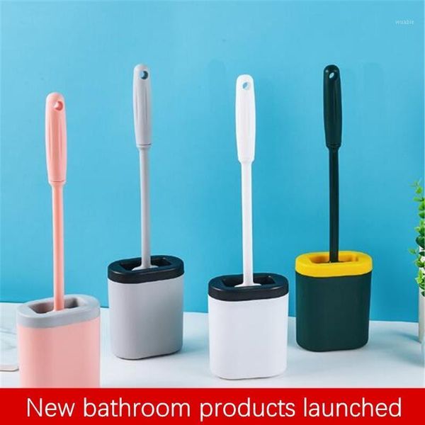 

silicone wc toilet cleaning brush flat head soft soft brush with quick-drying fixed seat set wc accessories cleaning1