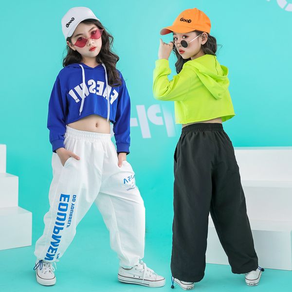 

new children street dance set girls trend show hip hop clothes jazz dance costumes performance clothing hooded pant may1047, Black;red
