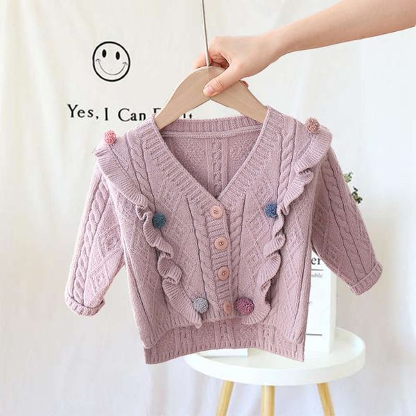 

2020 knitwear girls' winter korean baby children's lovely solid color long sve v-neck sweater, Blue