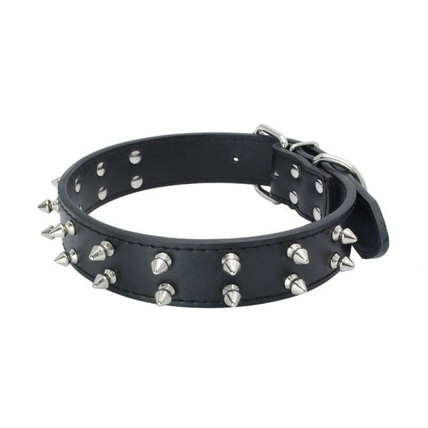 

dog collars & leashes leather 2 rows spiked studded pet for pitbull terrier
