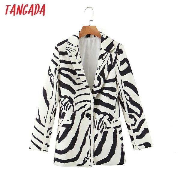 

tangada 2020 autumn women animal print blazer female long sleeve elegant jacket ladies work wear blazer suits 3z105, White;black