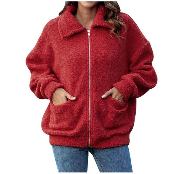 

women's fur & faux coats 2021 autumn winter warm soft zipper jacket female plush overcoat teddy outwear, Black