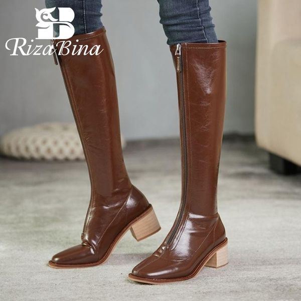

boots rizabina women knee high thick heel zipper winter long fashion cool shoes footwear size 33-40, Black