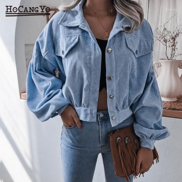 

autumn women fashion jacket corduroy lantern sleeve bf style cropped jacket woman winter coat vintage loose casual short jackets1, Black;brown