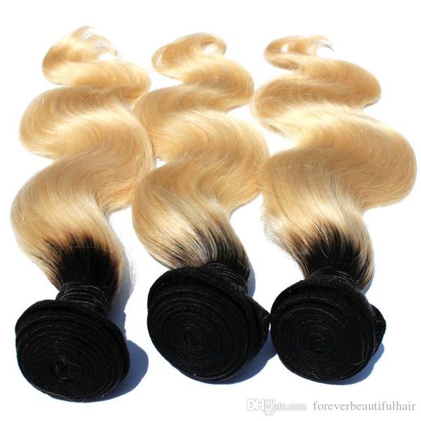 

t1b 613 ombre blonde hair bundle 8inch-30inch dark roots with #613 body wave hair weave brazilian remy human hair, Black