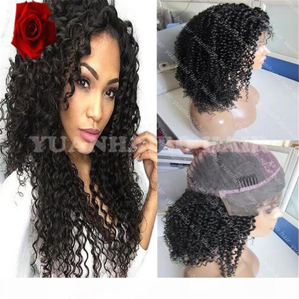 

8a grade kinky curly human hair wig 130 density tyle mongolian curly lace front wig with baby hair, Black;brown