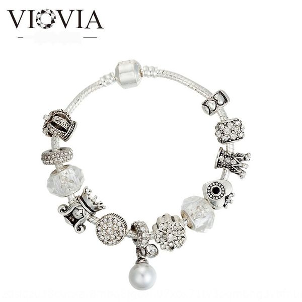 

popular new queen princess crown charm bracelet white crystal beads bead bead pendant pearl pendant bracelet 63hxt, Golden;silver