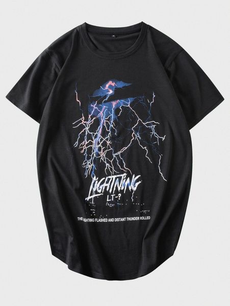 

men lightning & slogan graphic tee v7h7#, White;black