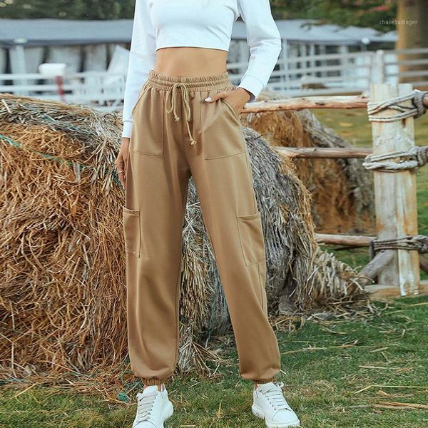 

high street fashion high-waisted multi-pocket casual trousers women casual pants streetwear women full length sweatpants bottom1, Black;white