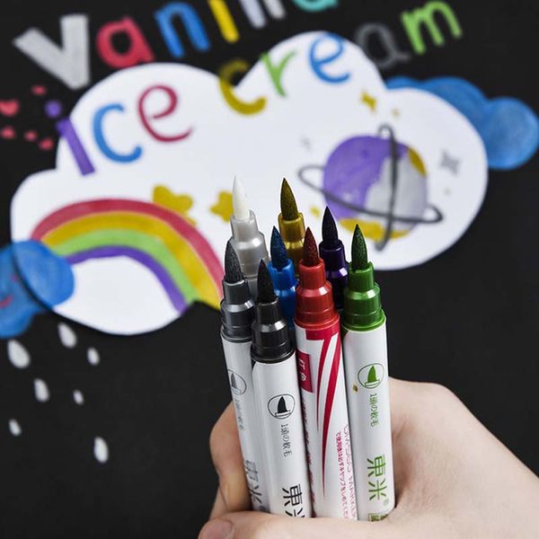 

10pcs/set double head highlighter metallic color magic outline marker pen diy album marking pens for painting school supplies