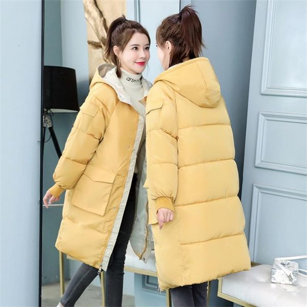 

2021 new female coat plus wind-proof long parkas fashion with thick winter hood women's jacket 7maz, Black