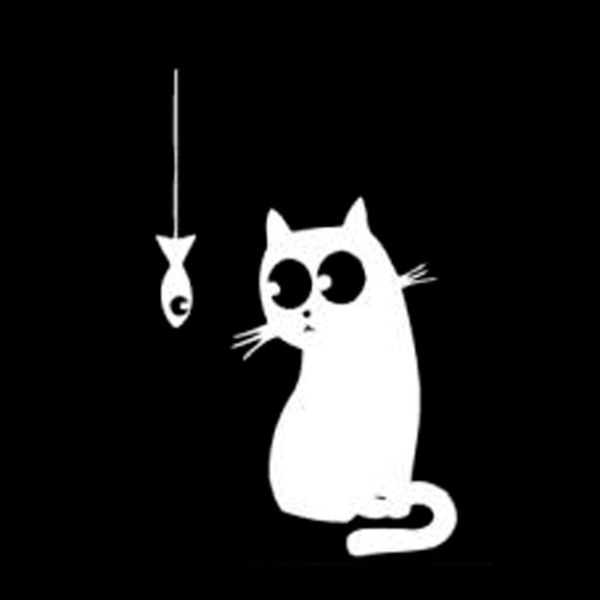 

car sticker cat fish funny animal pvc car decoration accessories sticker creative waterproof sunscreen black/white,12cm*8cm