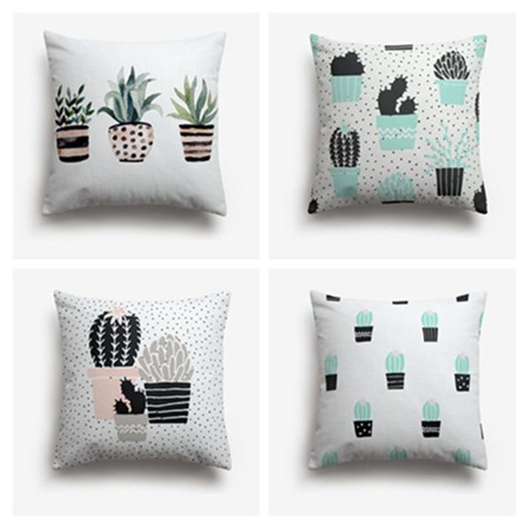 

sweetenlife potted plants pattern cushion for chair cute concise decorative throw pillows eco-friendly white linen cushion cover