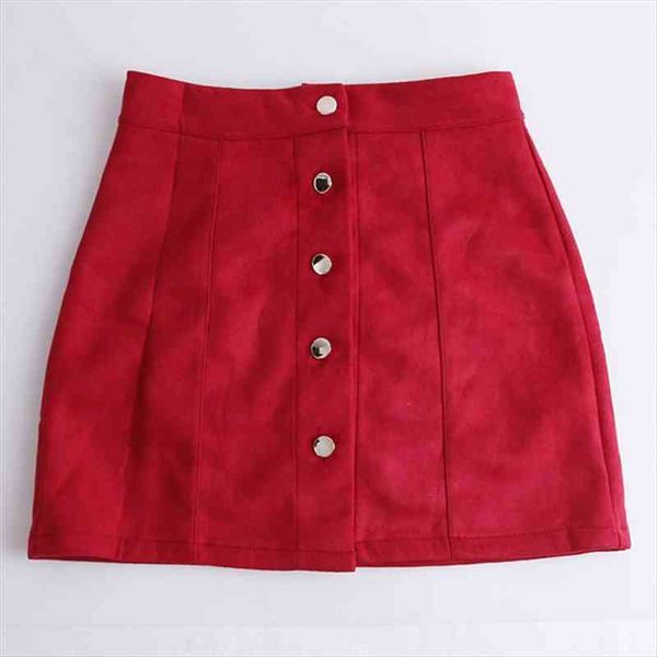 

women high waist solid button skirts suede leather femaleshort mini pencil skirts autumn all-match skirt, Black