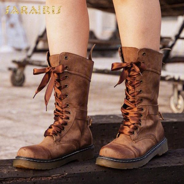 

boots sarairis 2021 arrivals platform ins dropship woman shoes chunky heels lace up concise retro ladies female, Black